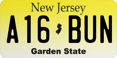 NJ license plate A16BUN