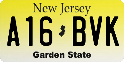 NJ license plate A16BVK