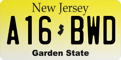 NJ license plate A16BWD