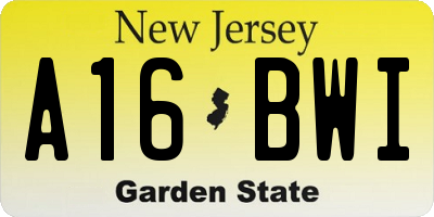 NJ license plate A16BWI