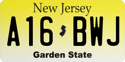 NJ license plate A16BWJ