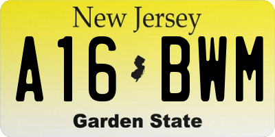 NJ license plate A16BWM