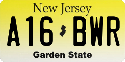 NJ license plate A16BWR