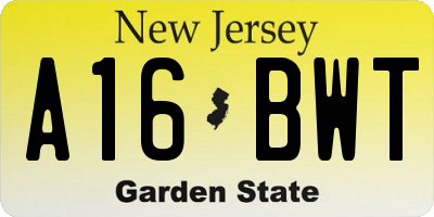 NJ license plate A16BWT