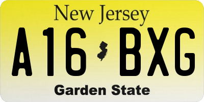 NJ license plate A16BXG