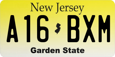 NJ license plate A16BXM