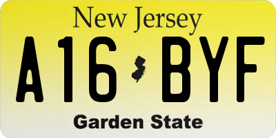 NJ license plate A16BYF