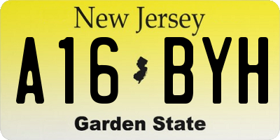 NJ license plate A16BYH