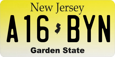 NJ license plate A16BYN