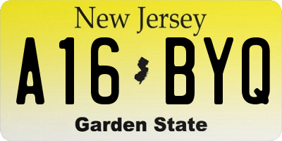 NJ license plate A16BYQ