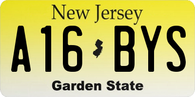 NJ license plate A16BYS