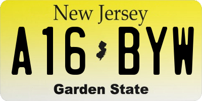NJ license plate A16BYW