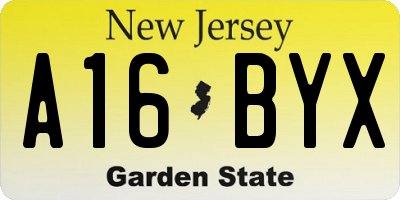 NJ license plate A16BYX