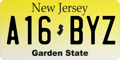 NJ license plate A16BYZ
