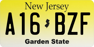 NJ license plate A16BZF
