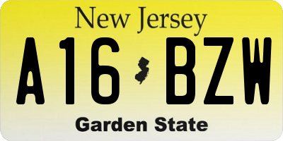 NJ license plate A16BZW