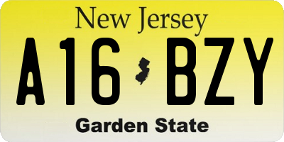 NJ license plate A16BZY
