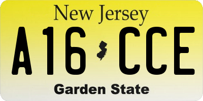 NJ license plate A16CCE