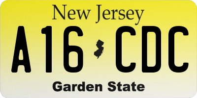 NJ license plate A16CDC