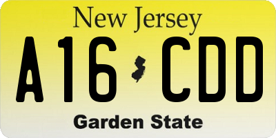 NJ license plate A16CDD