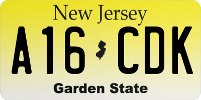 NJ license plate A16CDK