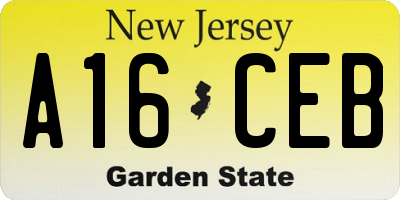 NJ license plate A16CEB