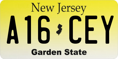 NJ license plate A16CEY