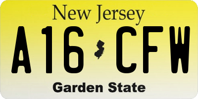NJ license plate A16CFW