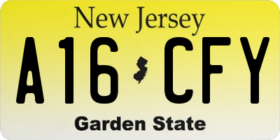 NJ license plate A16CFY