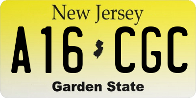 NJ license plate A16CGC