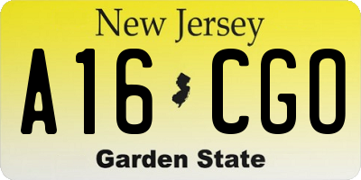 NJ license plate A16CGO