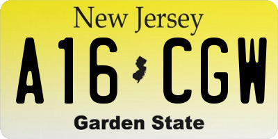 NJ license plate A16CGW