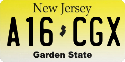 NJ license plate A16CGX