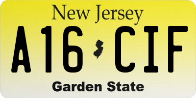 NJ license plate A16CIF