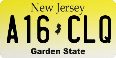 NJ license plate A16CLQ