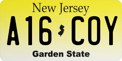 NJ license plate A16COY