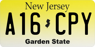 NJ license plate A16CPY
