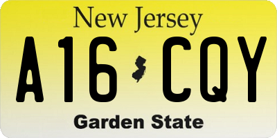 NJ license plate A16CQY