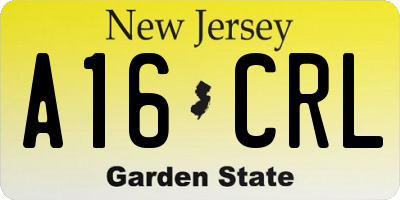 NJ license plate A16CRL