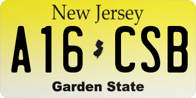 NJ license plate A16CSB