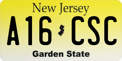 NJ license plate A16CSC