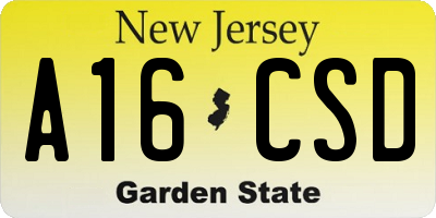 NJ license plate A16CSD