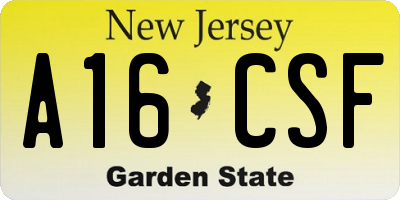 NJ license plate A16CSF