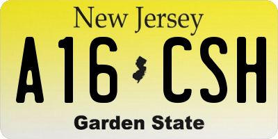 NJ license plate A16CSH