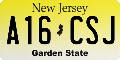 NJ license plate A16CSJ