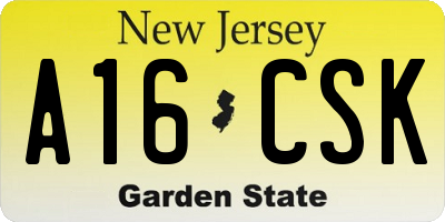 NJ license plate A16CSK