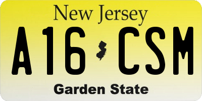 NJ license plate A16CSM