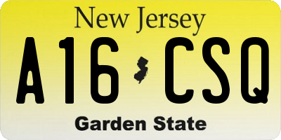 NJ license plate A16CSQ