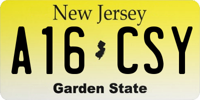 NJ license plate A16CSY