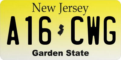 NJ license plate A16CWG